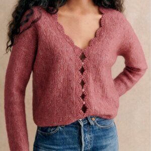 Sezane Anaelle Cardigan in Dark Rosewood Mohair Wool Blend Knit XS